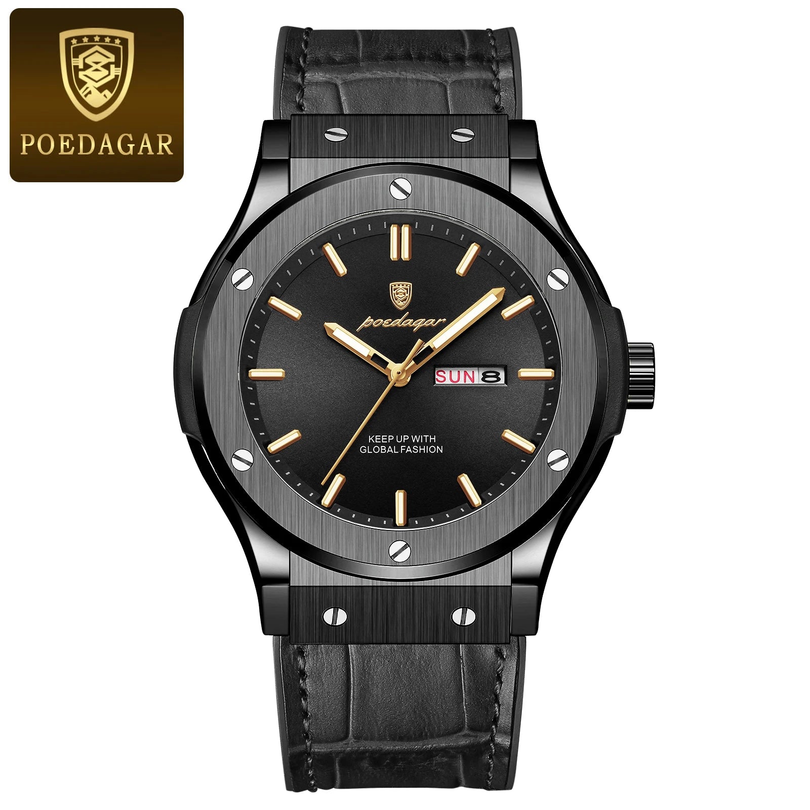 POEDAGAR Luxury Business Watch For Men Waterproof Luminous Date Week Man Wristwatch Silicone Strap Fashion Quartz Men's Watches