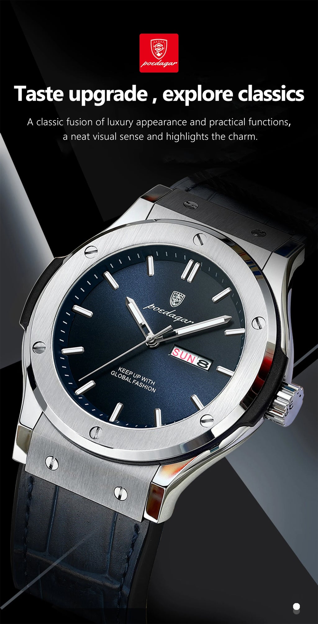 POEDAGAR Luxury Business Watch For Men Waterproof Luminous Date Week Man Wristwatch Silicone Strap Fashion Quartz Men's Watches