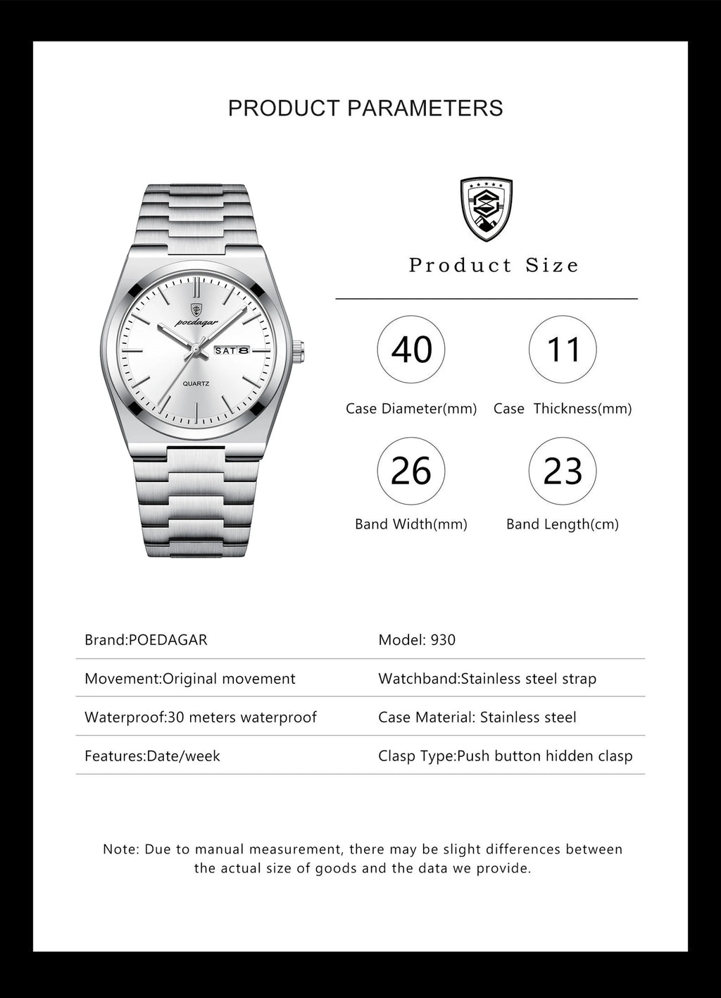 POEDAGAR Luxury Business Men's Wristwatch Stainless Steel Waterproof Luminous Man Watch Date Week Fashion Quartz Watches For Men