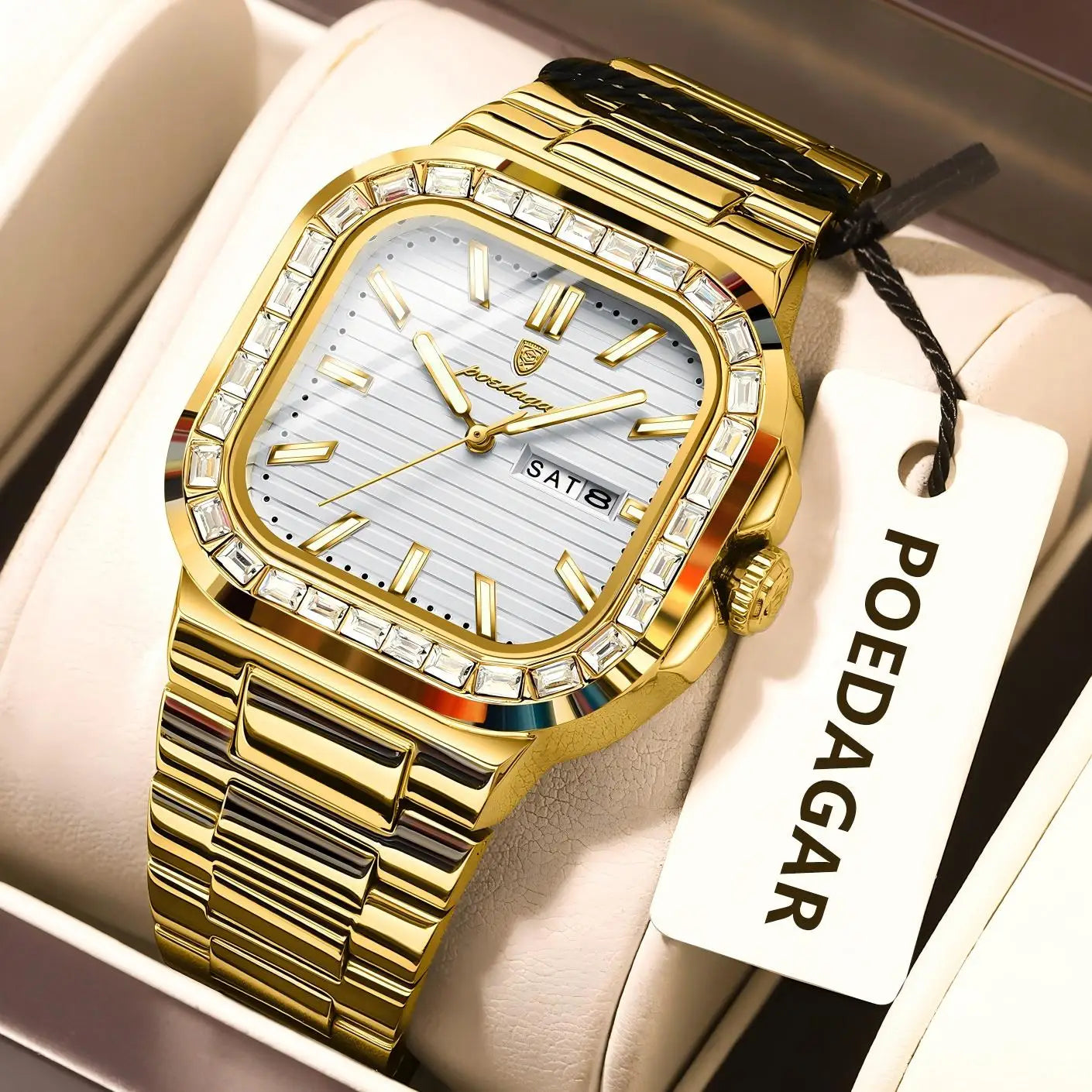 POEDAGAR Luxury Business Men's Wristwatch Waterproof Stainless Steel Luminous Man Watch Date Week Fashion Quartz Watches For Men