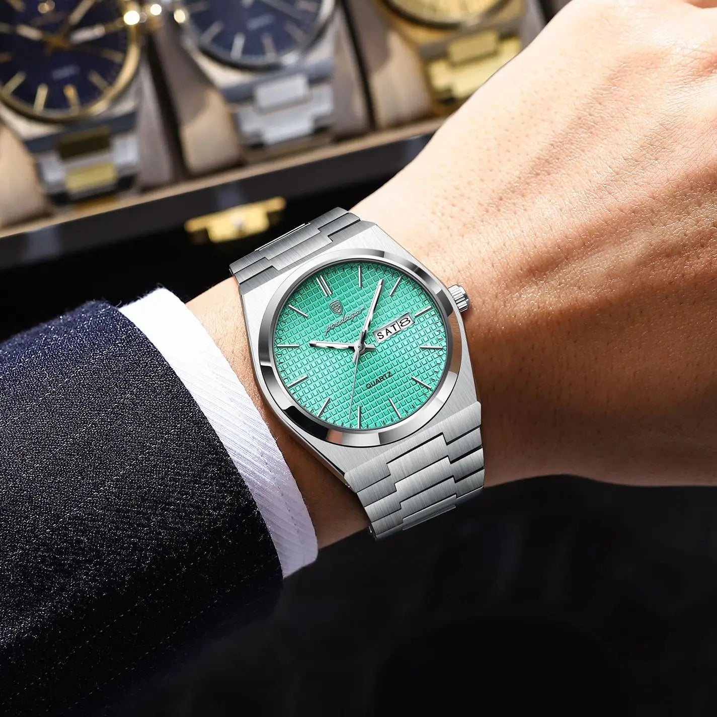 POEDAGAR Top Exquisite Male Watch Stainless Steel Waterproof Luminous Fashion Quartz Men's Watches Date Week Wristwatch For Men