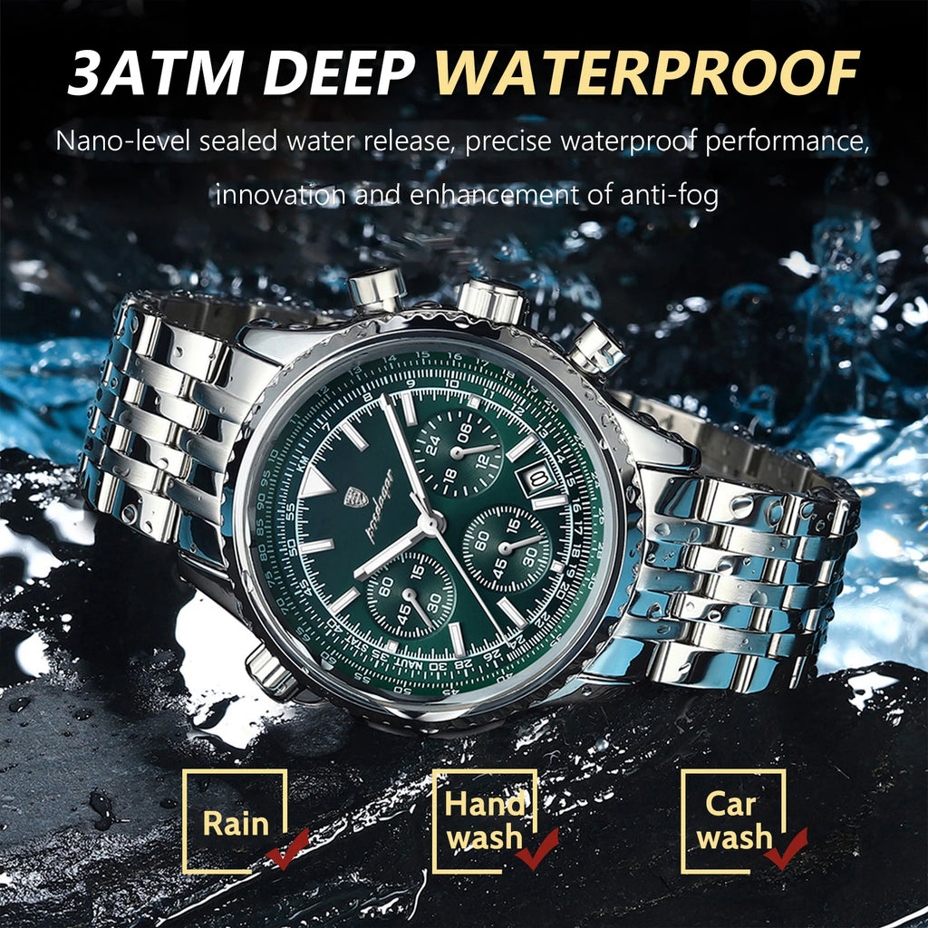 POEDAGAR Luxury Men's Watch Date Chronograph Stainless Steel Quartz Man Watch Waterproof Luminous Business Watches For Men Reloj