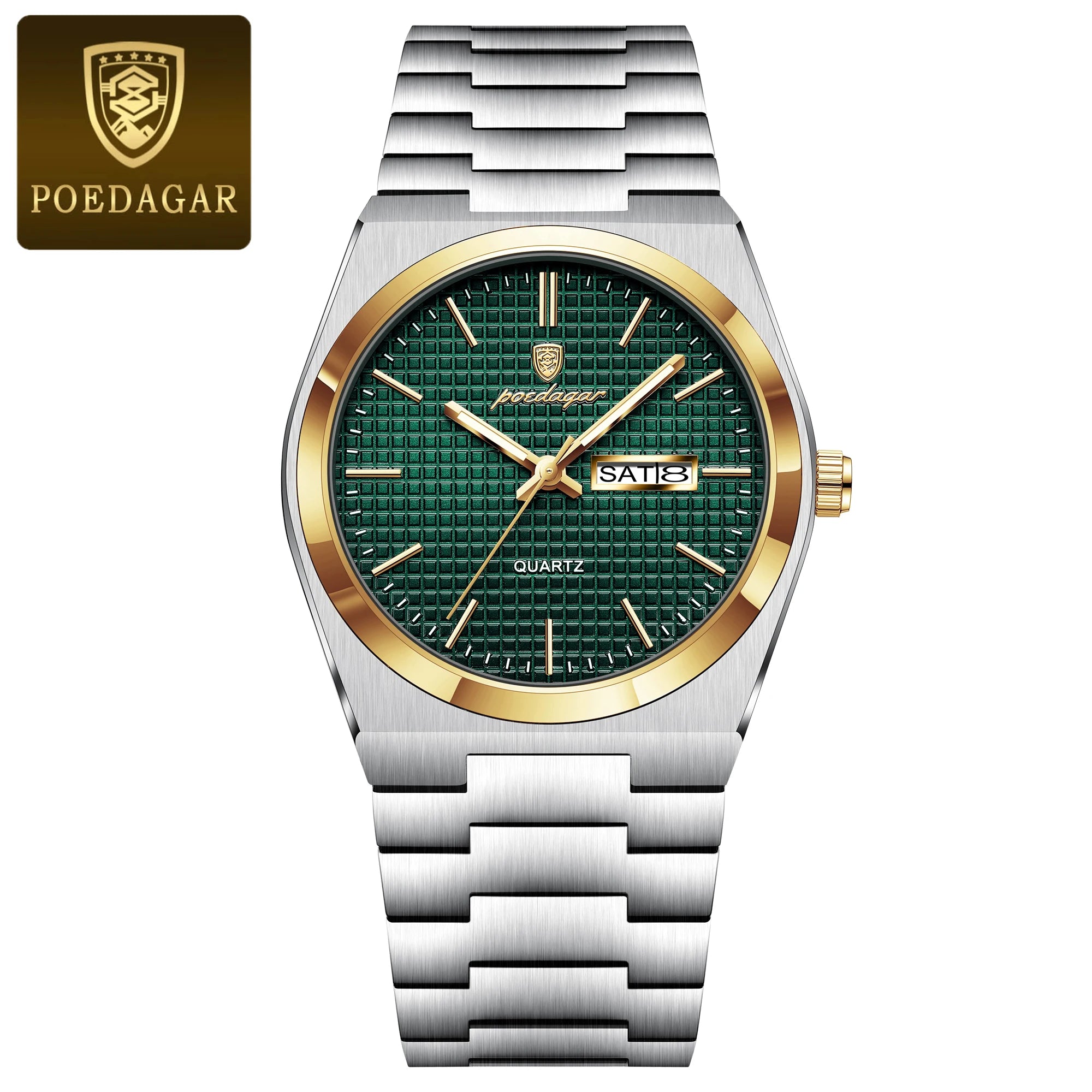POEDAGAR Top Exquisite Male Watch Stainless Steel Waterproof Luminous Fashion Quartz Men's Watches Date Week Wristwatch For Men