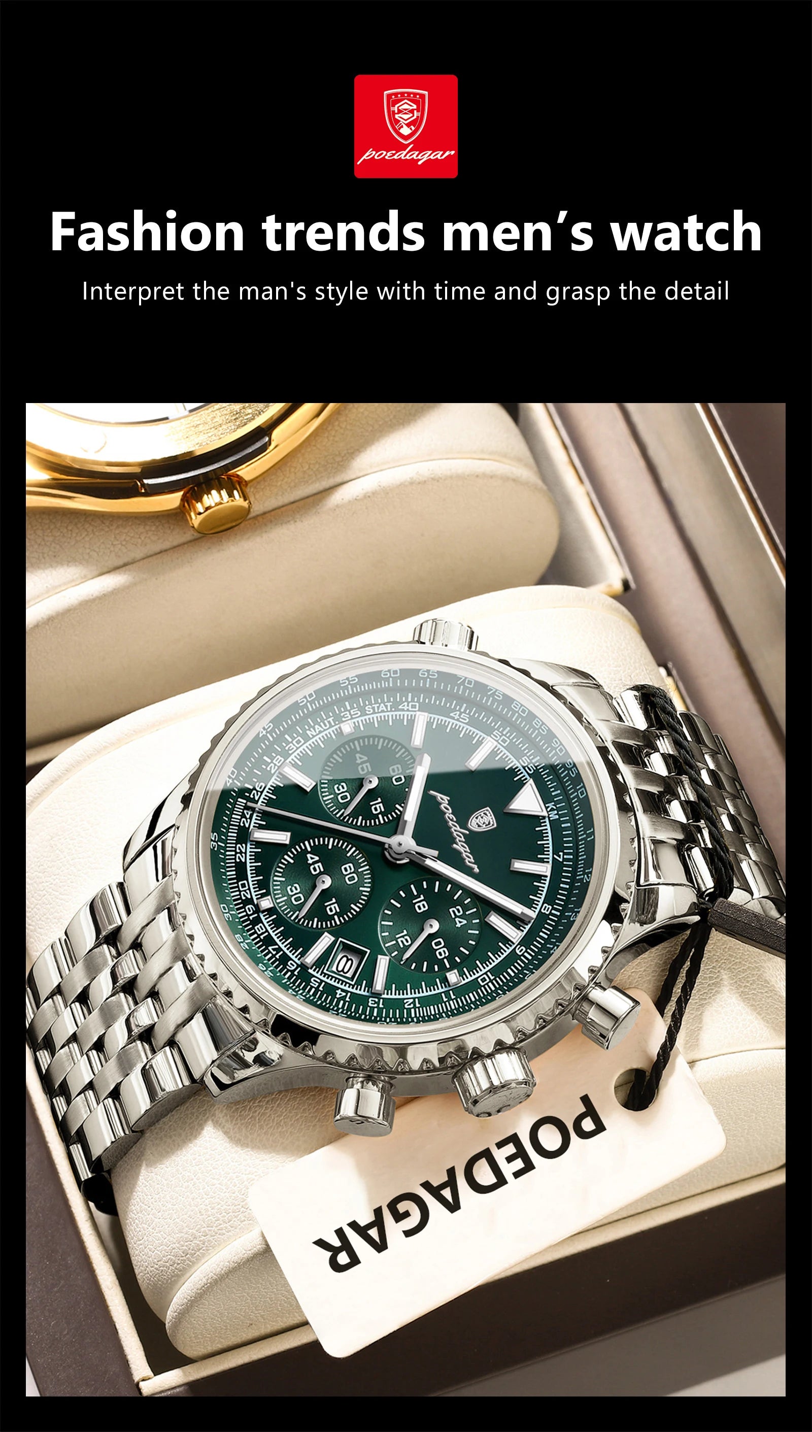 POEDAGAR Luxury Men's Watch Date Chronograph Stainless Steel Quartz Man Watch Waterproof Luminous Business Watches For Men Reloj