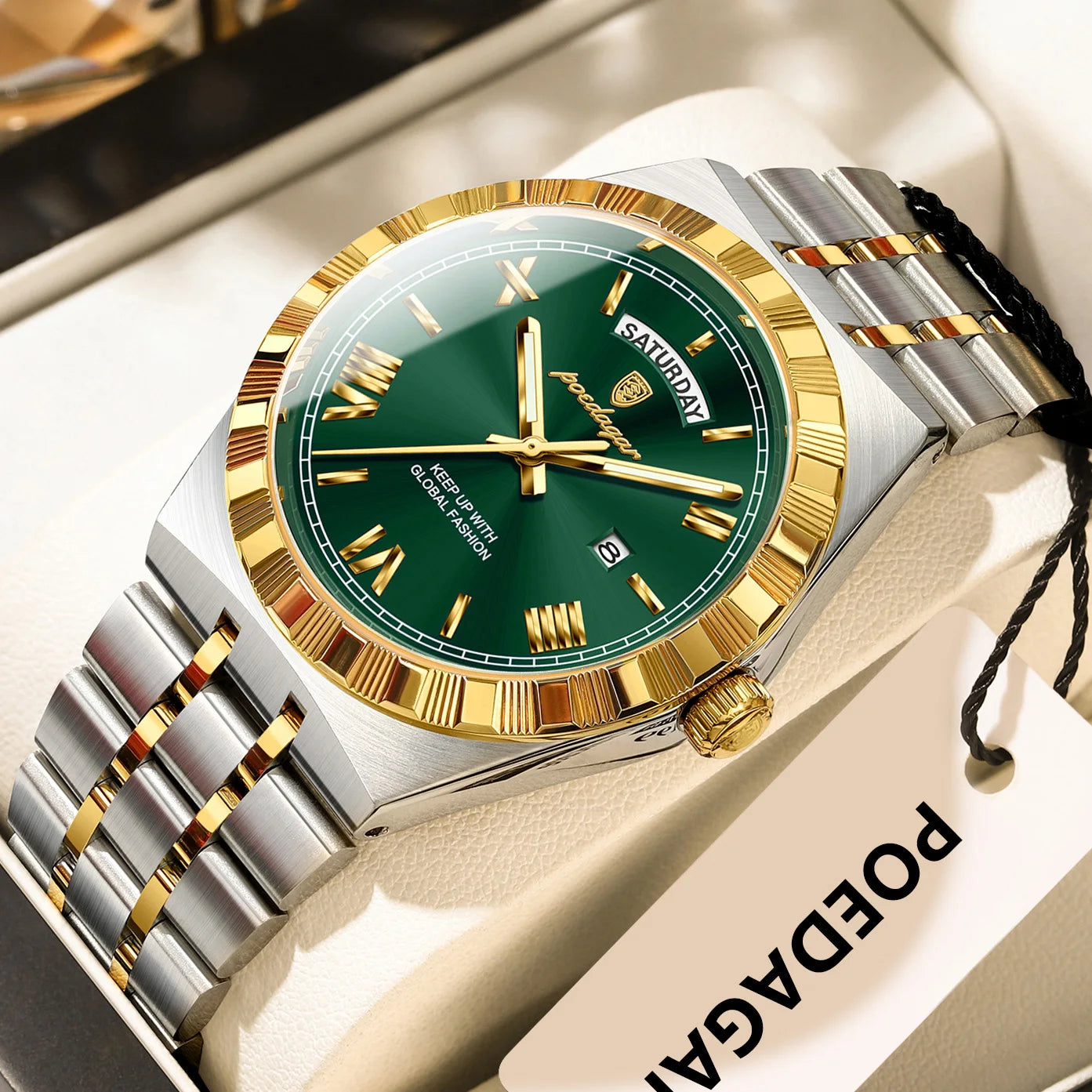 POEDAGAR Luxury Fashion Man Wristwatch Week Date Waterproof Luminous Men's Clock Stainless Steel Quartz Business Watches For Men