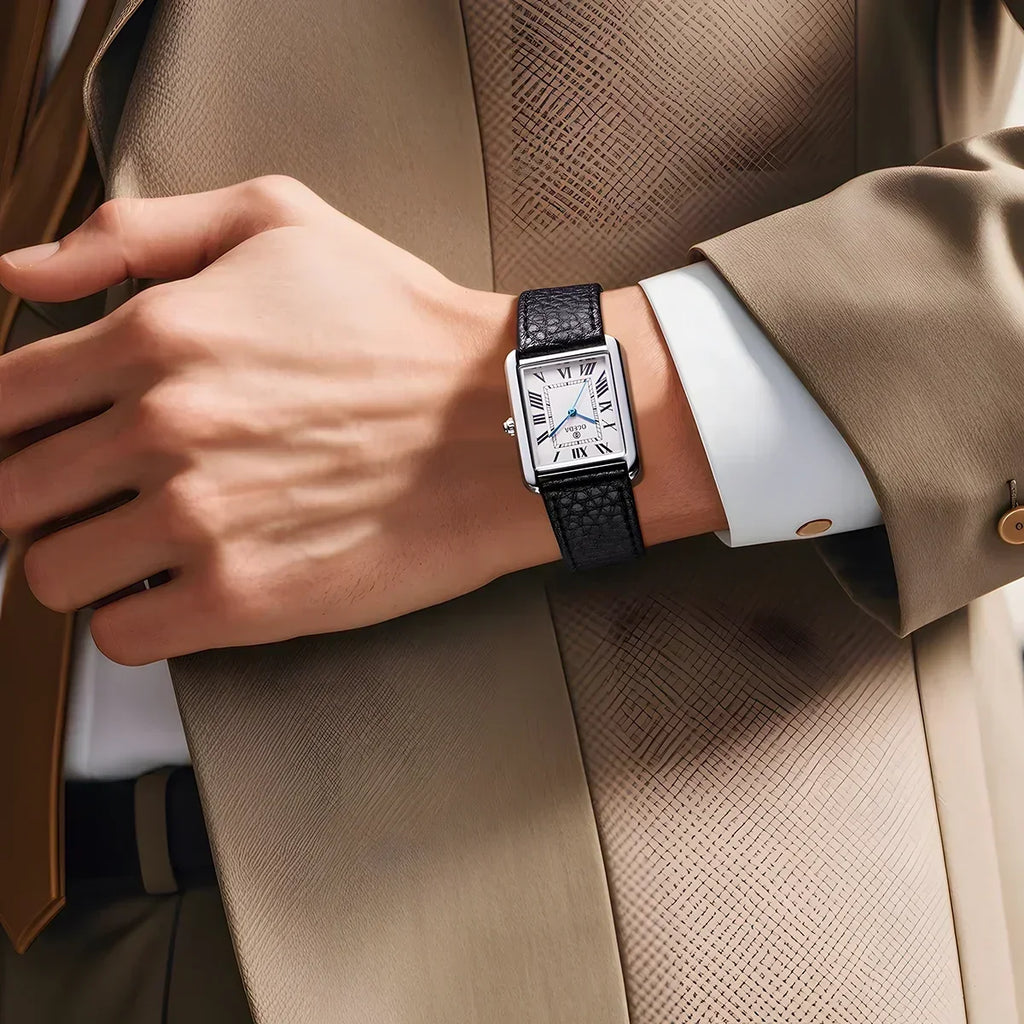 Ogeda 2025 New Square Men\'s Quartz Watch with Mineral Glass Alloy Case, Leather Strap, Sports Waterproof 3Bar Reloj Hombre Wat