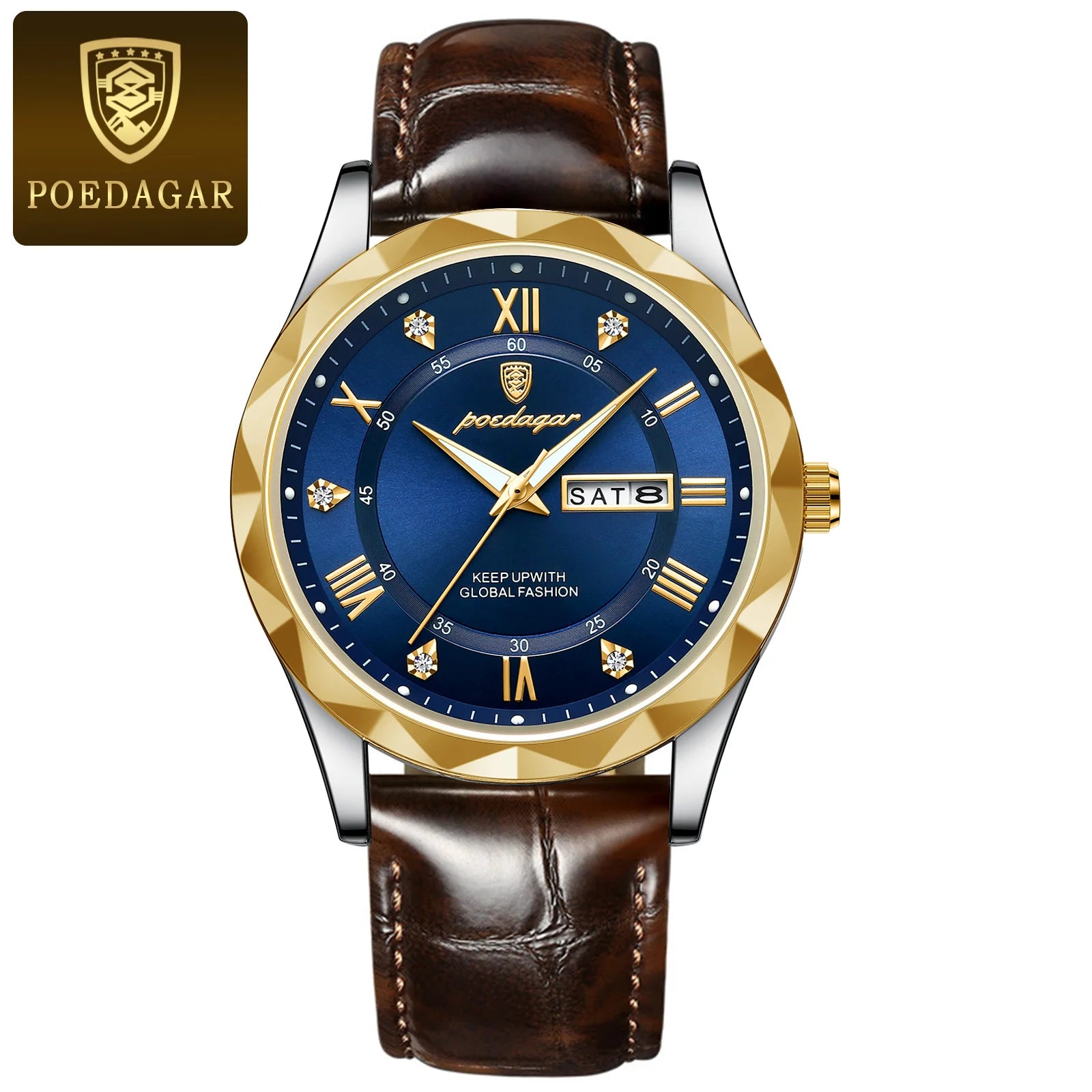 POEDAGAR Original Luxury Male Watch Waterproof Luminous Date Week Sports Men's Watches Classic Business Quartz Leather Men Watch