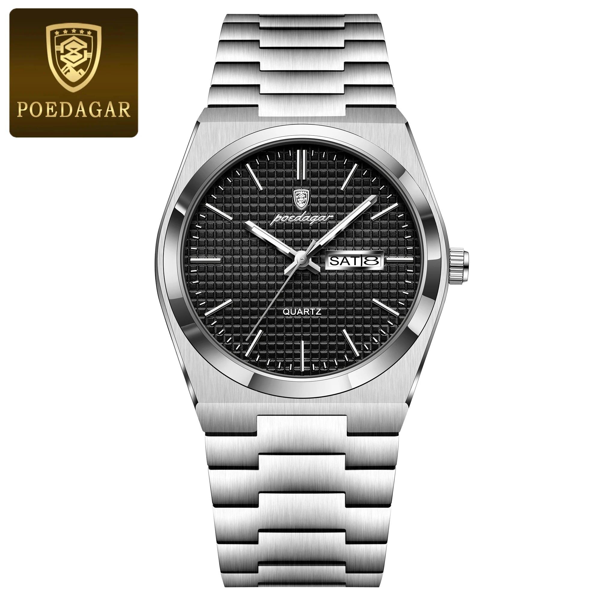POEDAGAR Top Exquisite Male Watch Stainless Steel Waterproof Luminous Fashion Quartz Men's Watches Date Week Wristwatch For Men