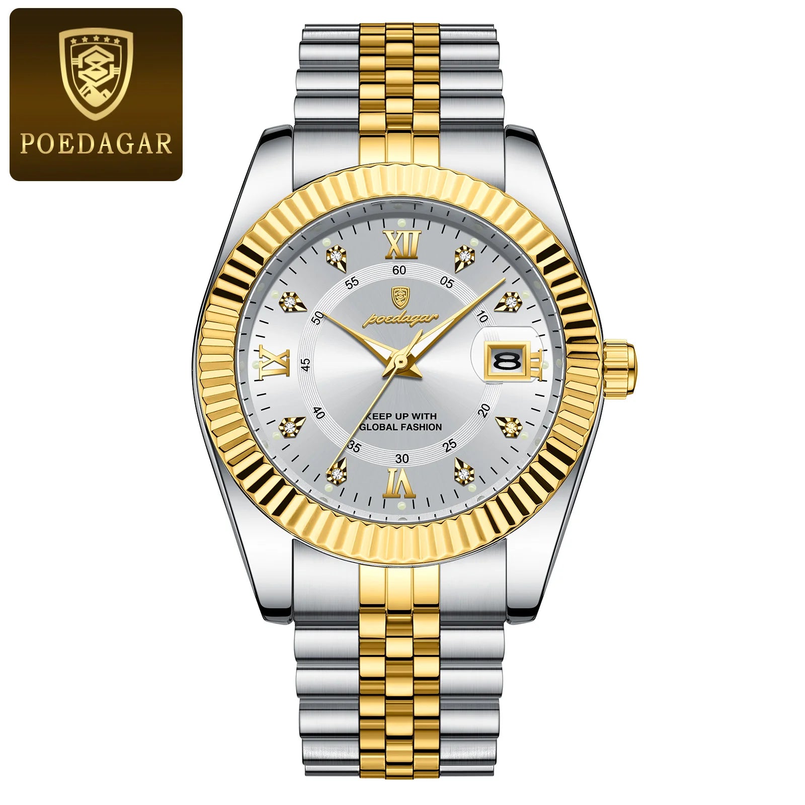 POEDAGAR Trendy Casual Men's Wristwatch Waterproof Luminous Date Man Clock Stainless Steel Quartz Business Watches For Men Reloj